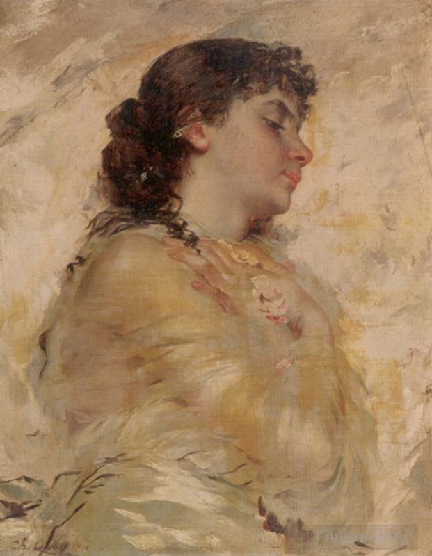 Charles Joshua Chaplin Oil Painting - Portrait of a Young Woman in Profile